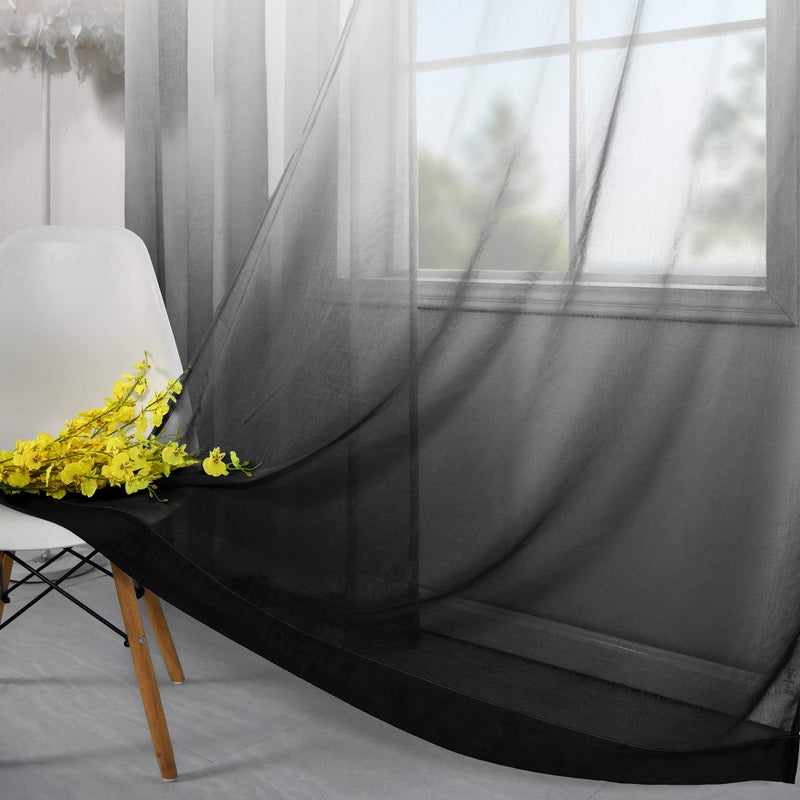 KOUFALL Black Curtains for Living Room Bedroom,Sheer Ombre Patterned Printed Dining Room Curtains 84 Inch Length Long 2 Panels Set,Black and White - Image 3